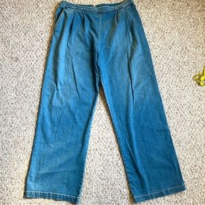 Enza Costa Jeans Light Wash Soft Denim Everywhere Pant Pleated Wide Leg US 12